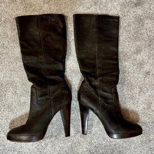 Frye Women’s Harlow Campus Knee-High Leather Boots – Charcoal – Size 7.5 M